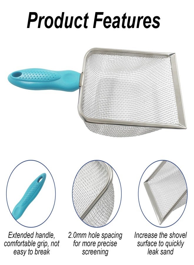 Murtenze Stainless Steel Cat Litter Scoop, Non-Stick Coated Metal Fine Sand Litter Scoop, Mesh Shovel for Reptile Kitten Pooper (Blue, 2mm mesh) - Image 4